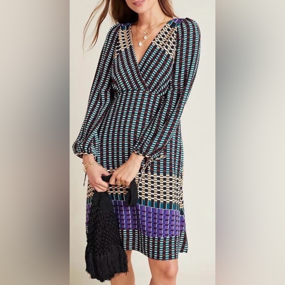 Maeve Anthropologie Geometric Patterned Dress 8 Petite NWOT